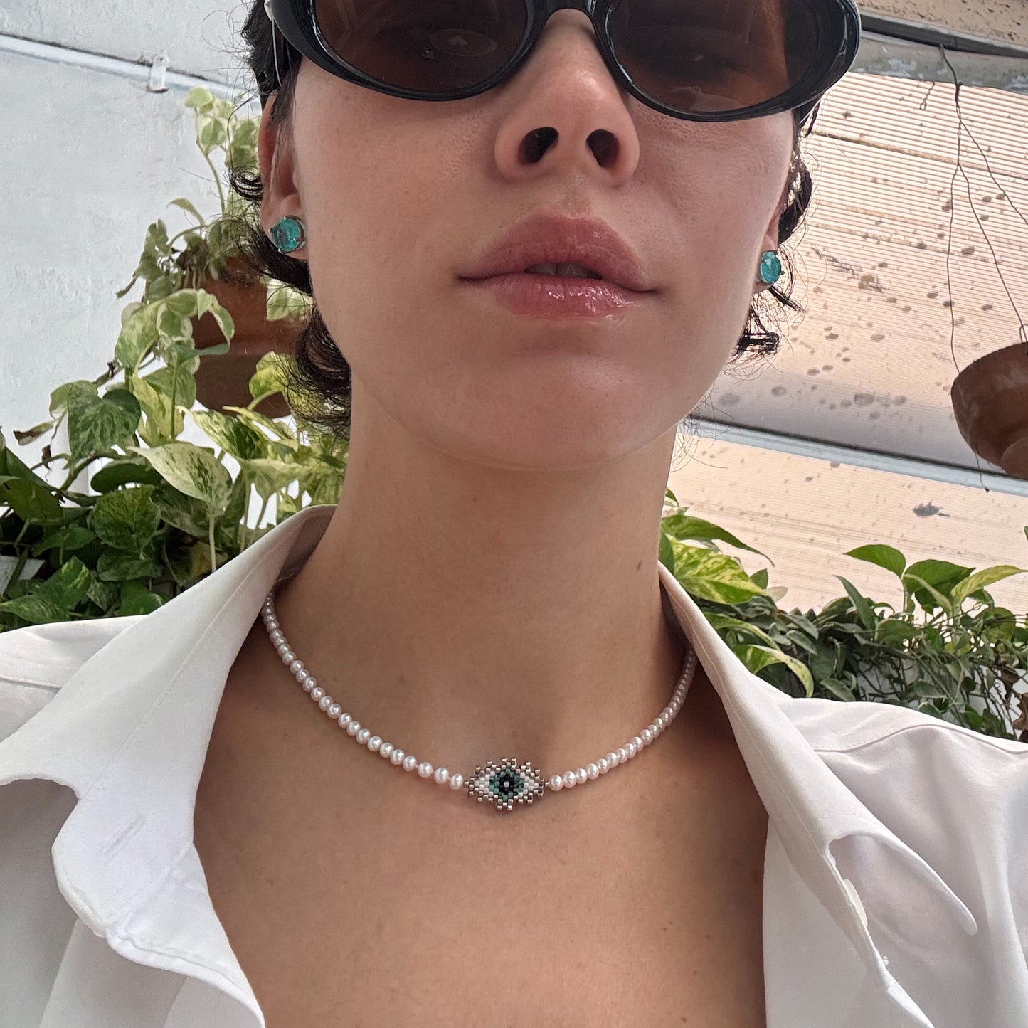 Evil eye chocker with FW pearls