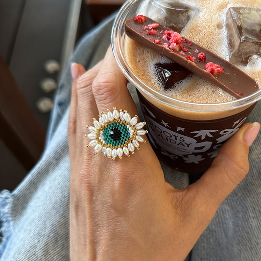 Evil Eye ring & FW pearls (more pearls)