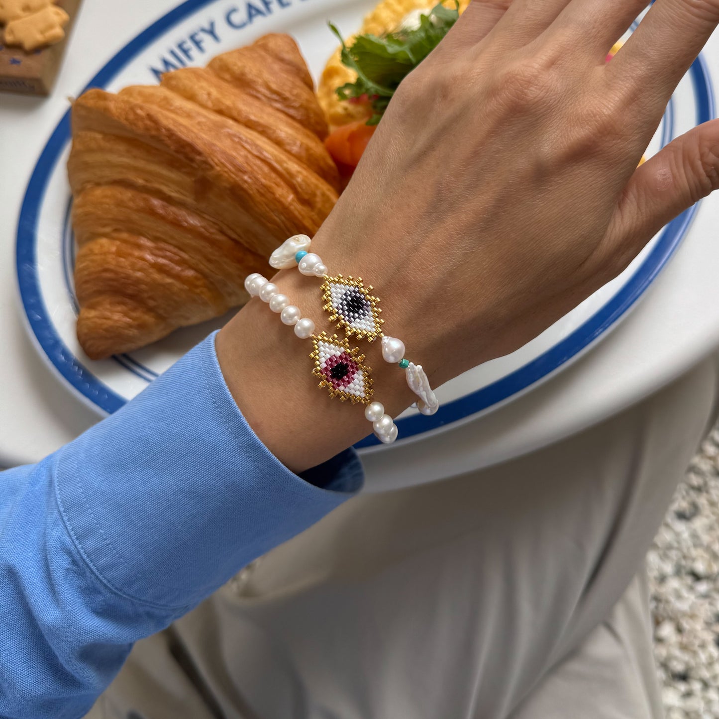 Evil eye with baroque pearls