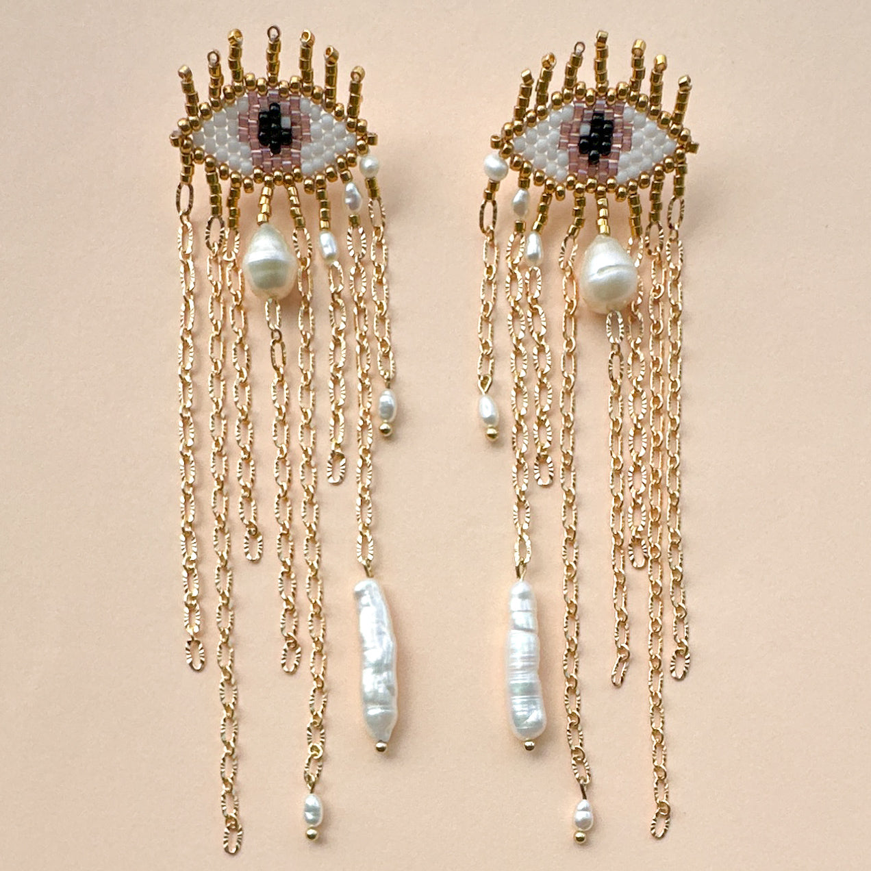 Evil Eye earrings with baroque pearls