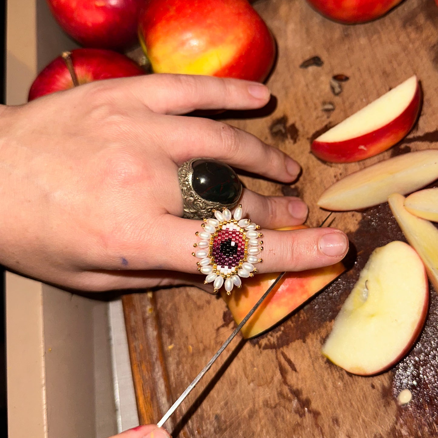 Evil Eye ring & FW pearls (more pearls)